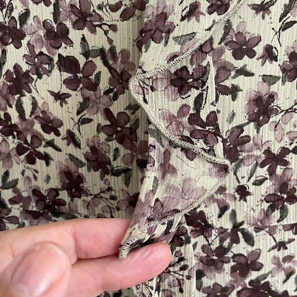 J. Jill Long Sleeve Dress Burgundy and Beige floral on neutral background size L - Picture 4 of 9
